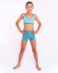 Shimmer crop top front view – metallic dance top Australian made