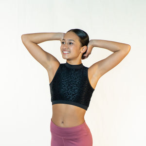 Autumn | Black Leopard Lace Crop - Pink Lemon Dancewear